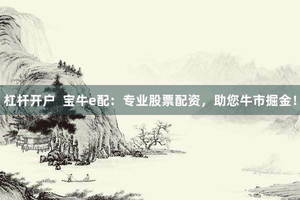 杠杆开户  宝牛e配：专业股票配资，助您牛市掘金！