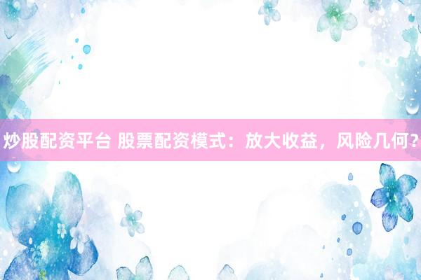 炒股配资平台 股票配资模式：放大收益，风险几何？