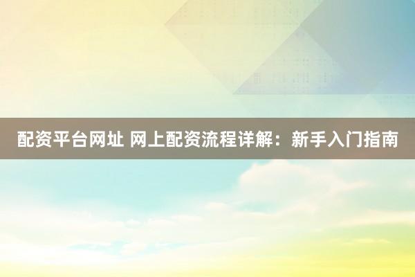 配资平台网址 网上配资流程详解：新手入门指南