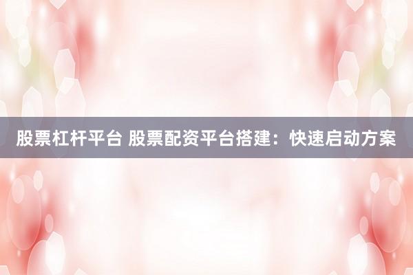 股票杠杆平台 股票配资平台搭建：快速启动方案