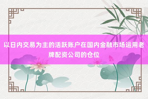 以日内交易为主的活跃账户在国内金融市场运用老牌配资公司的仓位