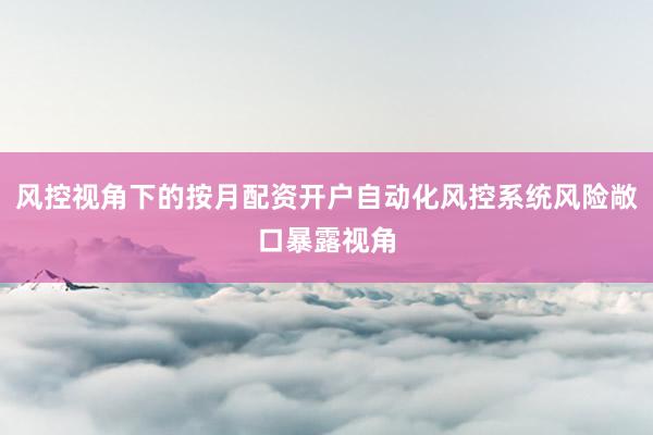 风控视角下的按月配资开户自动化风控系统风险敞口暴露视角